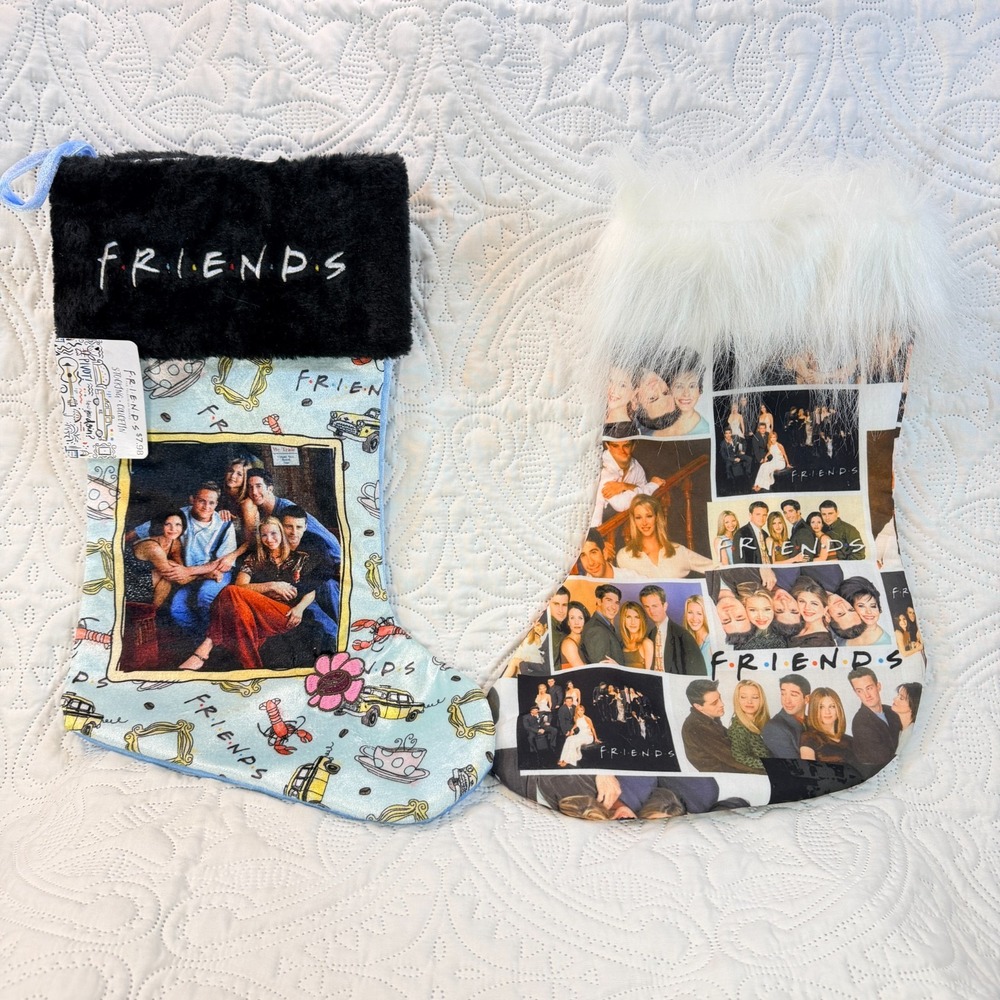 Friends TV Show 15 Inch Christmas Stockings Black Faux Fur & White Photo Collage